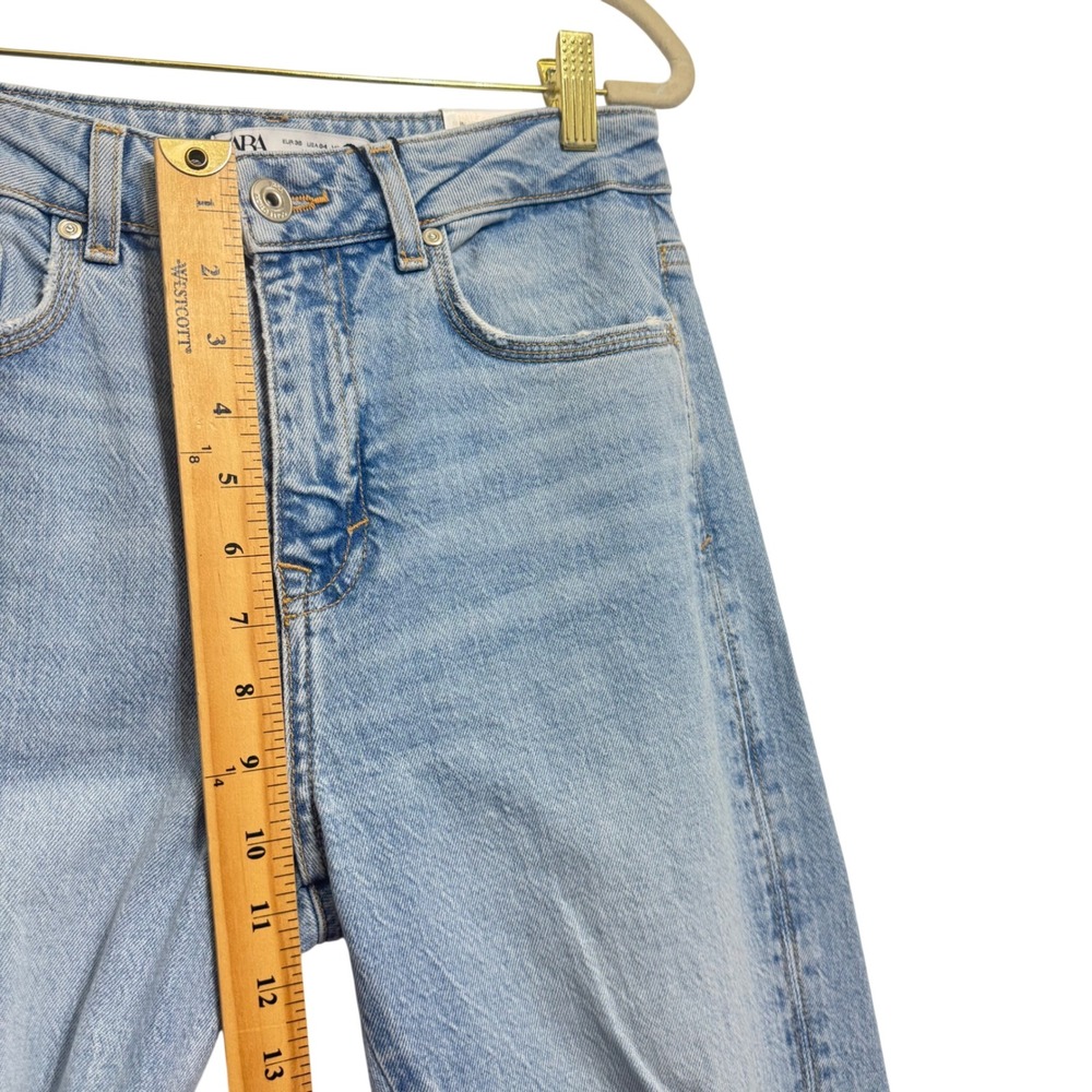 Zara Slim Fit Jeans Women 4 Light Blue NEW High Rise Distressed Cropped 6164/064 - Picture 5 of 11